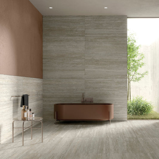 Modern bathroom with a MGM Ceramiche Bianco wall feature