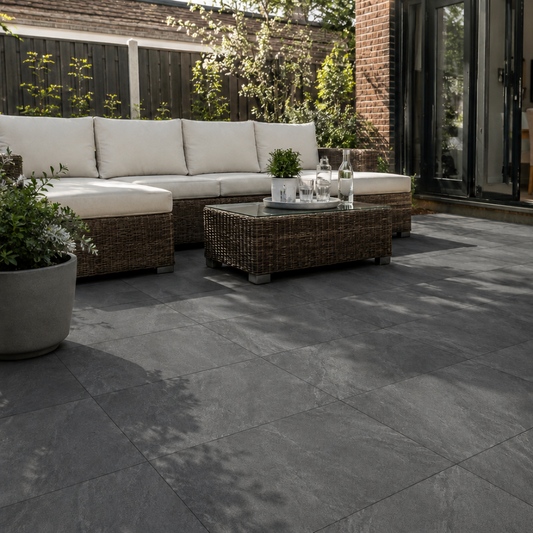 County Anthracite, black colour tile, 60cm x 90cm Outdoor tile. Anti slip