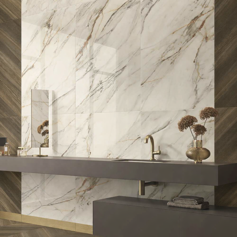Villeroy and Boch Artic Gold 60x120 cm marble look, white tile with grey and gold veining