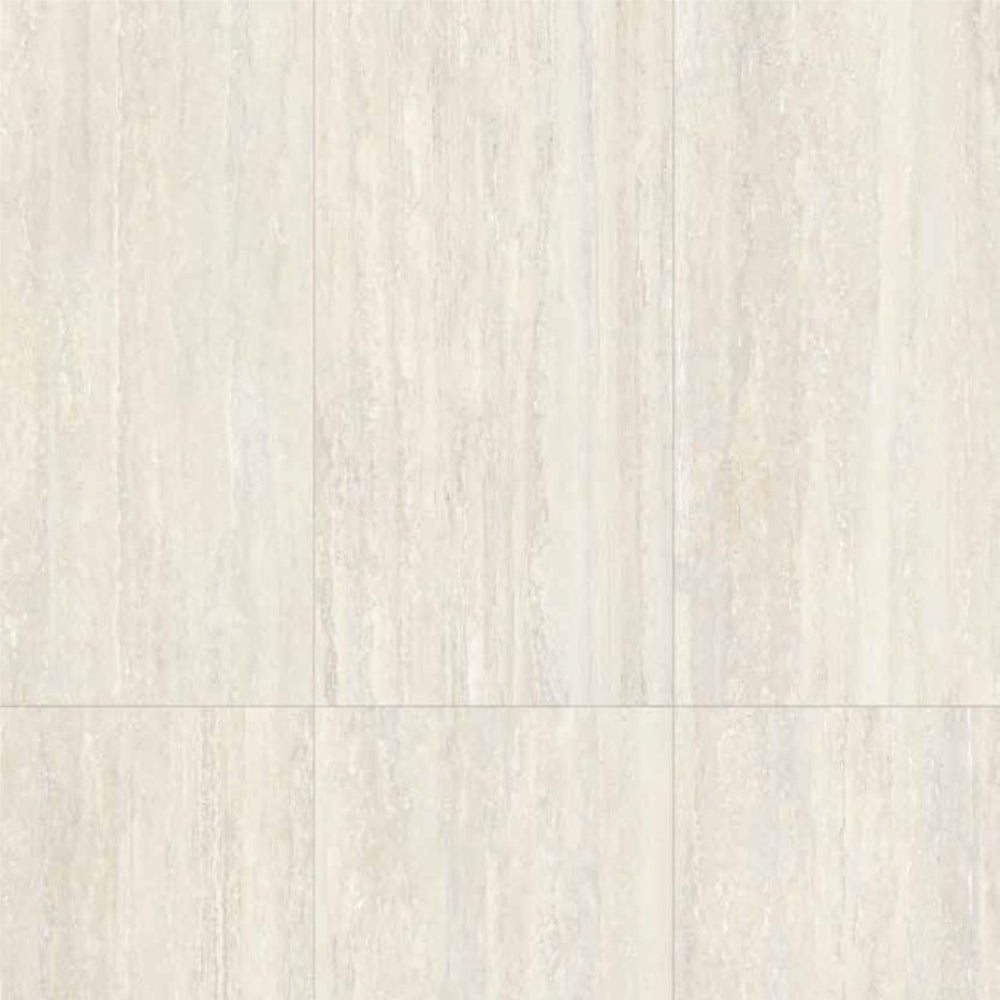 Close-up of a textured white MGM Ceramiche Travertino Bianco Vein cut tile pattern