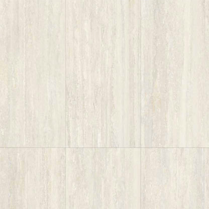 Close-up of a textured white MGM Ceramiche Travertino Bianco Vein cut tile pattern