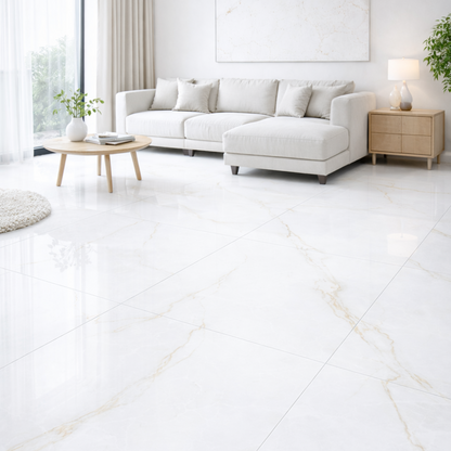 Bianco Stone Indoor Porcelain glossy marble like tile 